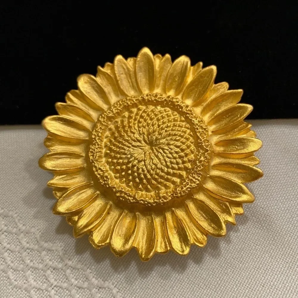 Vintage BrushedâGoldâSunflowerâBrooch - Picture 7 of 8